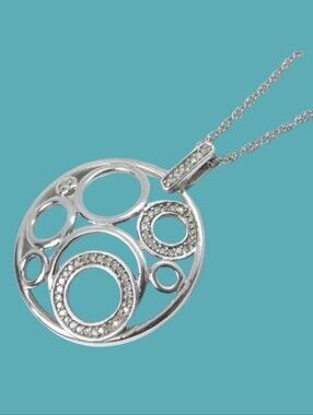 Diamond 0.40 ctw Circle Sterling Silver Chain Necklace 28"